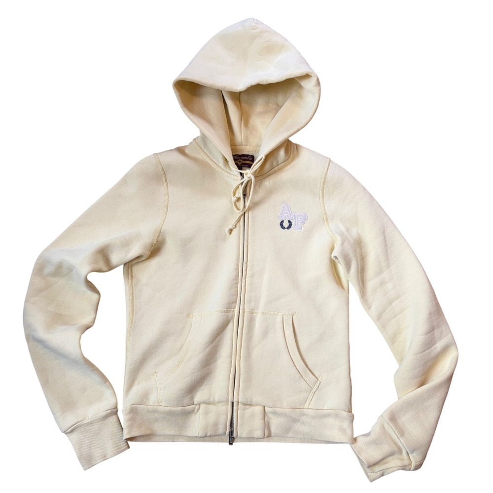 Vintage Y2K 2000s Abercrombie & Fitch Butter Yellow Zip Up Hoodie Medium Fitted